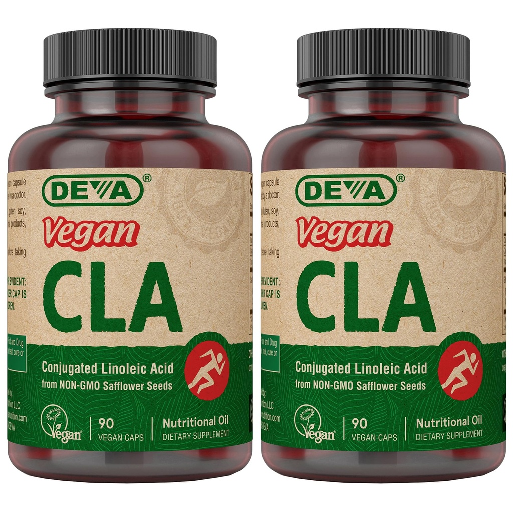 DEVA Vegan 비타민 Conjugated Linoleic 산 (CLA), 비 GMO Safflower 기름에서, 90 캡슐, 1 팩