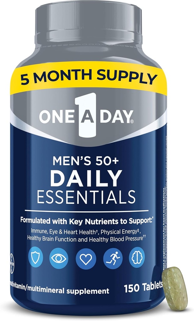 1 A Day Men's Multivitamin 50+ Daily Essentials | 남성용 멀티비타민 50 Plus 지원 면역력, 건강한 두뇌 기능 및 물리적 에너지 | 비타민 C, 아연, 150 카운트