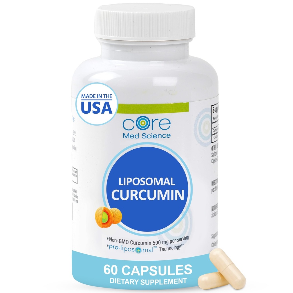 핵심 Med 과학 Liposomal 쿠르쿠민 캡슐, 500mg - 순수한 심황 추출물 보충교재 - 성인을 위한 높은 흡수 합동 & 심장 건강 지원 - Cognitive & 두뇌 건강, 비 GMO (60 조사)를 승진시킵니다
