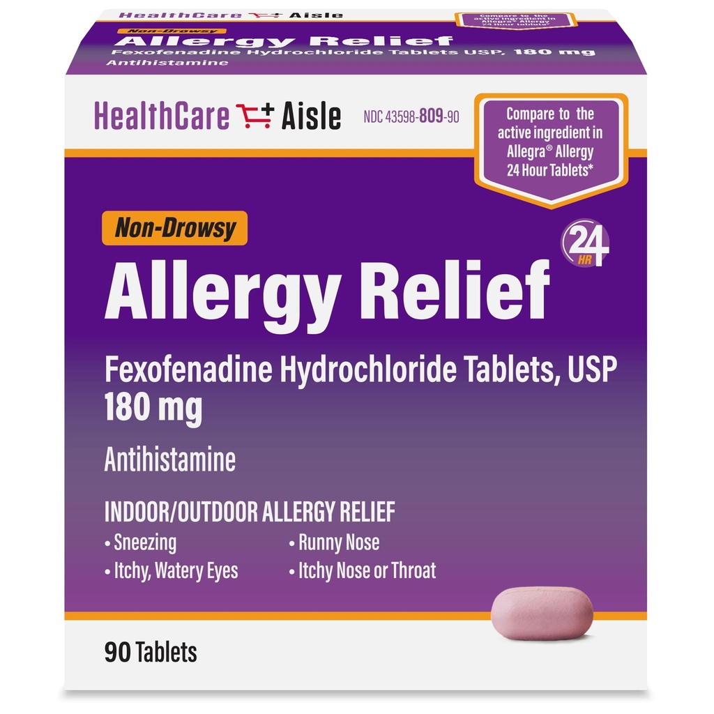 HealthCareAisle 알레르기 완화 - Fexofenadine 염산염 정제 USP, 180 mg, 90의 정제, 알레르기 약물, 비 Drowsy 24 시간 완화