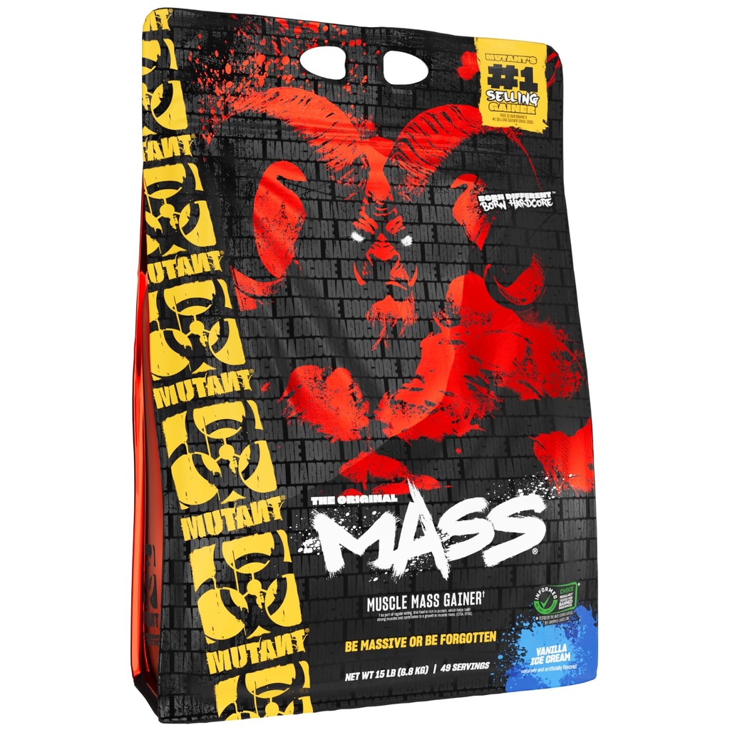 Mutant Mass | 체중 질량 게인더 단백질 분말 - 근육 질량을 위한 높은 칼로리 단백질 분말 - 바닐라 아이스크림 - 15 파운드