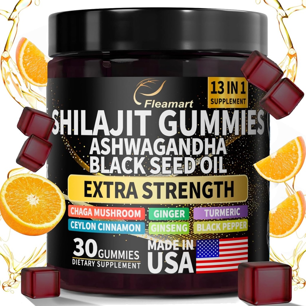 Shilajit Gummies, Shilajit Pure Himalayan Gummies, Ashwagandha, Black Seed Oil, Sugar Free Shilajit Gummies for Men & Women, 30 카운트, 오렌지 맛
