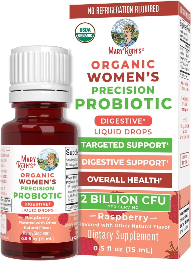 MaryRuth Organics USDA Organic Womens Probiotic Liquid Drops for Digestive Health | 여성용 대상 지원 | 4개의 프로바이오틱 혼합 | 여성용 웰빙 | 낙농장 무료 | 30개
