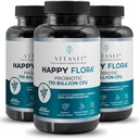 VITASEI 행복한 Flora, Probiotic 보충교재 170 Billion CFU Digestion를 위한 효소를 가진 건강한 Gut 건강, 여자와 남자를 위한 probiotics, 3개의 병 - 180의 캡슐