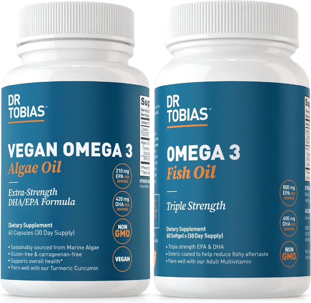 박사 Tobias Vegan 오메가 3 조류 기름과 오메가 3 물고기 기름, 포괄적인 지방산 지원을 위한 2개의 선택권, 비 GMO