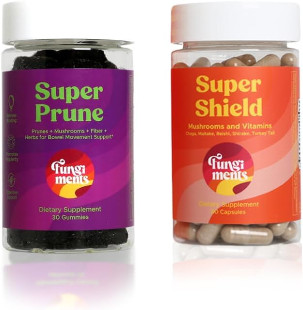 Fungiments 버섯 보충교재, Digestion/Immunity 뭉치, 최고 Prune 30 조사 Gummies + 최고 방패 60 조사 캡슐