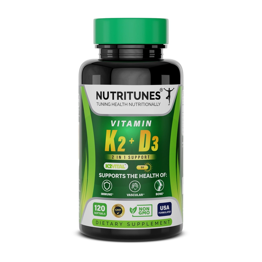 비타민 D3 K2-5000 IU D3 & 100 mcg K2 MK-7 – 지원 뼈, 심장 & 면역 건강 – K2 D3 비타민 보충교재 – 120 Softgels, 4 달 공급