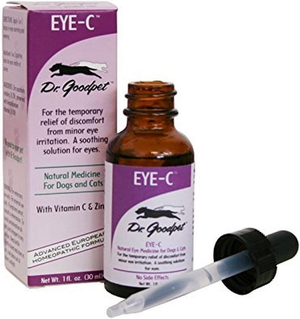 닥터 Goodpet Eye-C All-Natural Eye Drops for Dogs, Cats, Horses, Small Animals | 인적 품질 아연 및 비타민 C | 워시 워시 워시 | 소오테스, 모이스처라이징 및 헬리티 | 미국