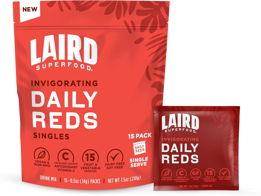 Laird Superfood Antioxident Daily Reds Powder, 무료 Radical Fighting Blend, 비타민 C, 망간, 2 서빙 과일과 야채, 15 팩