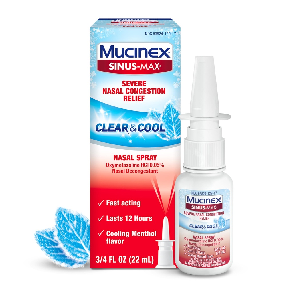 Mucinex Sinus-Max Nasal 살포 Decongestant, 성인 & Sinus Congestion, 냉각 Menthol, 0.75 Fl Oz를 위한 Sinus 안전, Nasal Decongestants를 위한 12 시간 상부 약물 Nose 살포