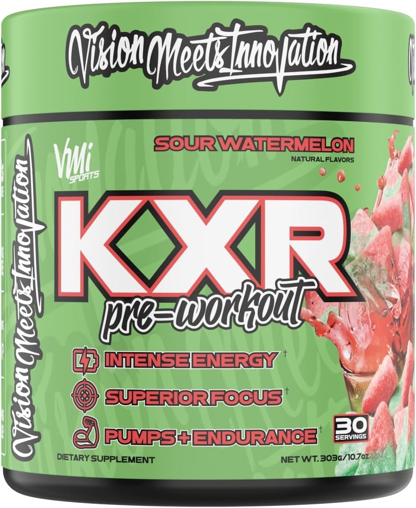 KXR Pre-Workout Energy Powder | 남자와 여자를 위한 강렬한 에너지 사전 운동 음료|Creatine Free | 향상된 성능 - 향상된 초점 및 향상된 내구시간 | 30 인분 (수박)
