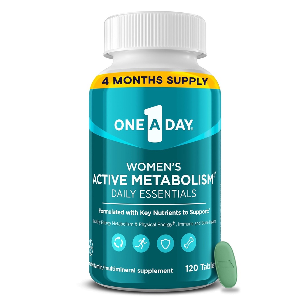 1 A Day Women's Active Metabolism Daily Essential, 여성용 Multivitamin, 대사 지원, 모든 8 B 비타민, 비타민 D, 마그네슘 및 더 많은, 120 카운트 여성용 비타민
