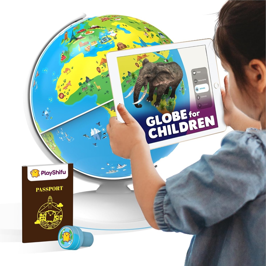 PlayShifu Globe for Children – Orboot Earth : 동물, 장소 및 기념물에 1000 개 이상의 사실과 상호 작용하는 키즈 글로브 | 아이들을위한 기술 전원 학습 장난감 및 STEM 선물 4-10