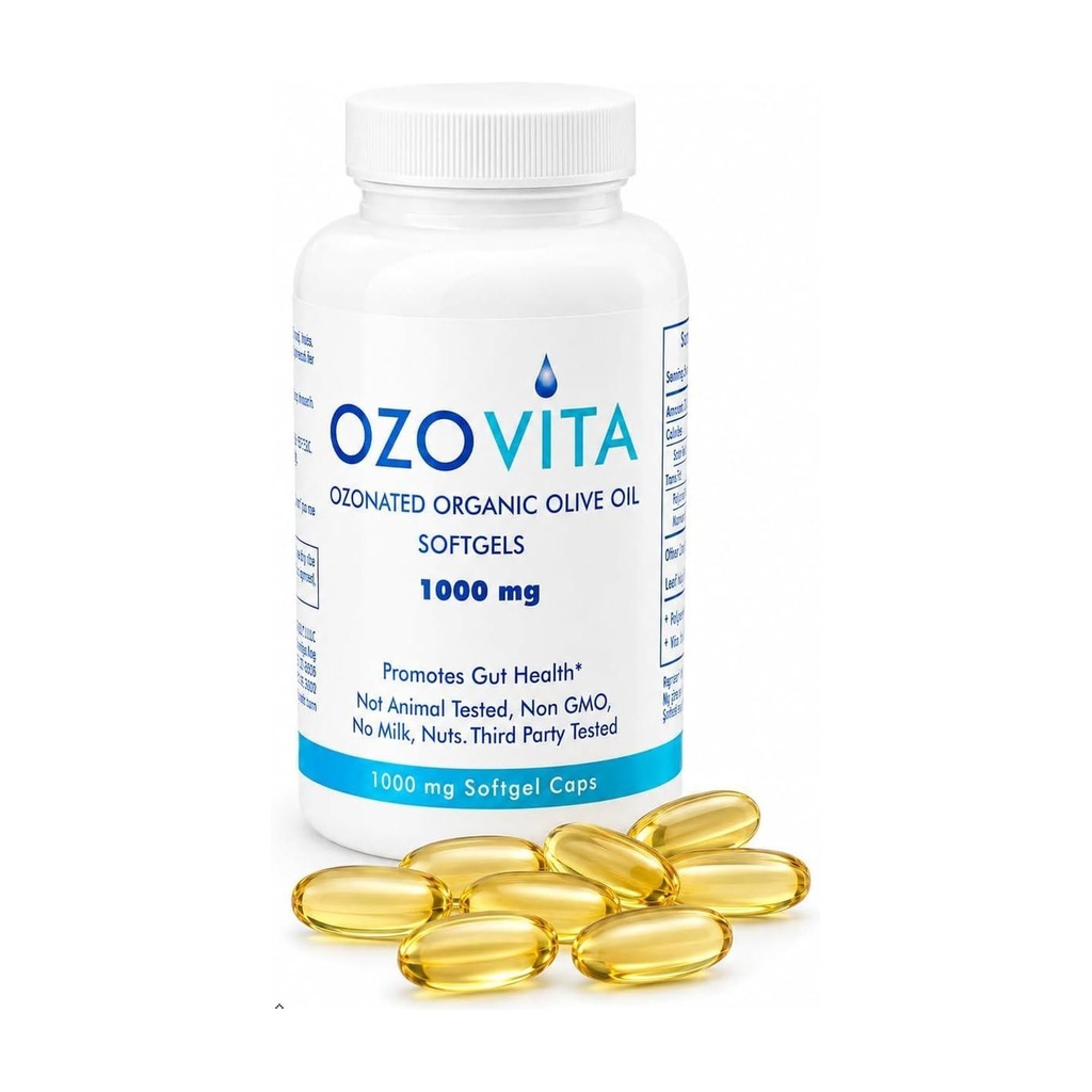 높은 효능 오존 유기 엑스트라 버진 올리브 오일 Softgels 1000mg | 면역 지원 및 Gut 건강을위한 순수한 산소 캡슐 | 유기 산소 주입 보충 | 60 Softgels