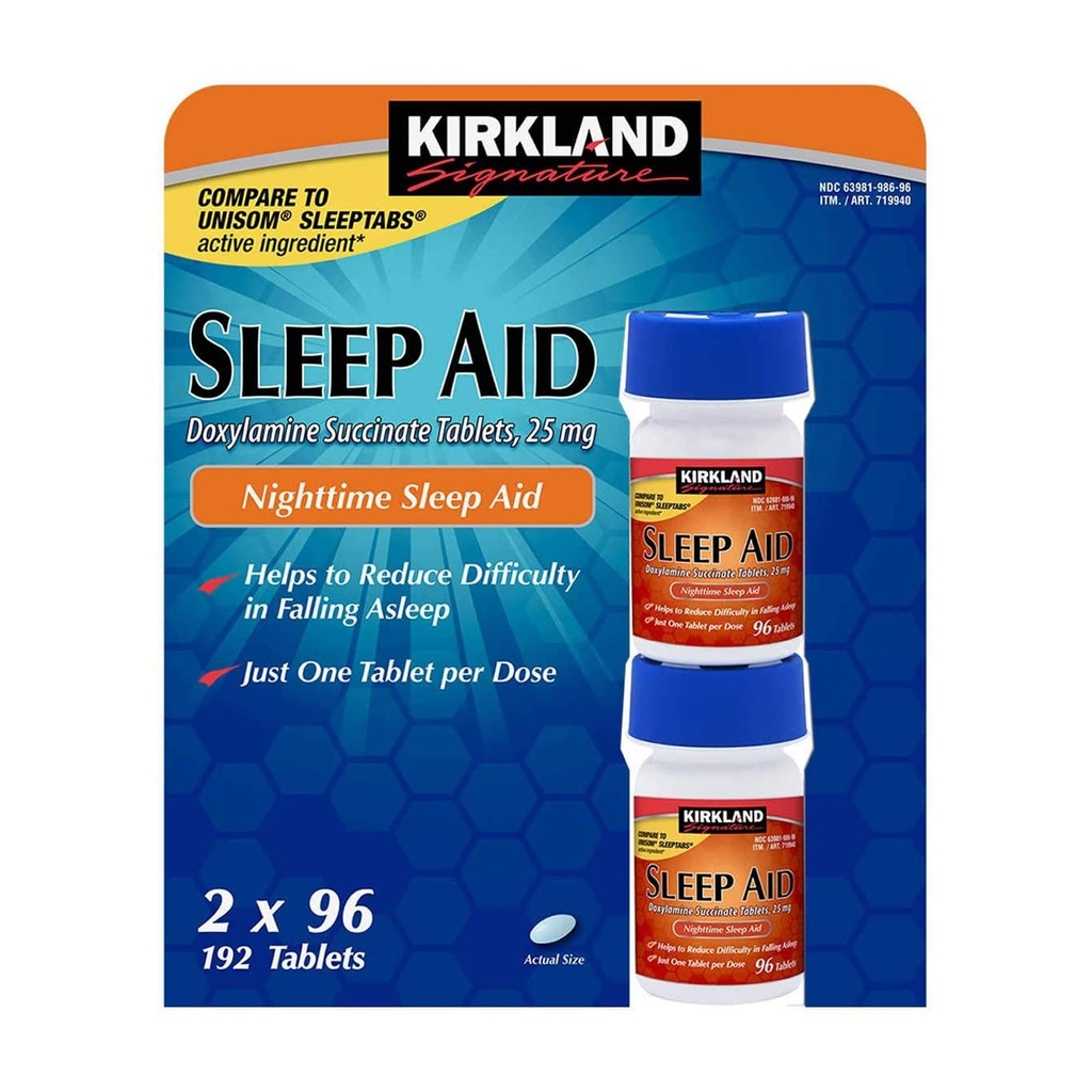 Kirkland Sleep Aid Doxylamine 호박색 25 mg 192 정제