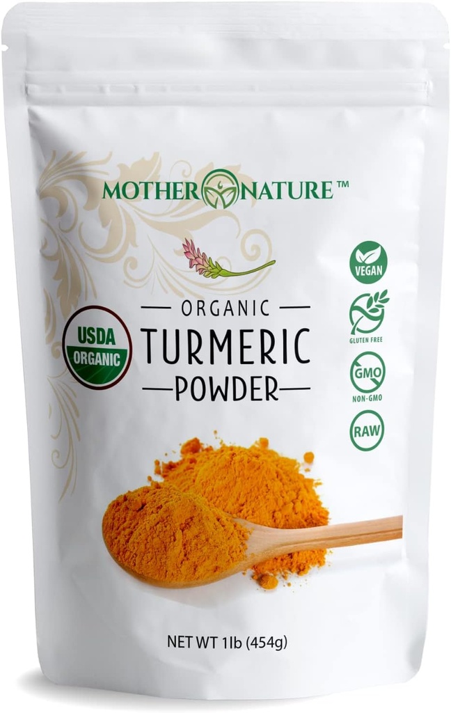 Curcumin을 가진 유기 심황 분말 - 인도는 심황 뿌리 (1lb, 16Oz)를 성장합니다 - 강력한 합동 불편 기복, 팽윤, 산화 방지제 감소 - Vegan, 글루텐 자유로운, 비 GMO & 낙농 자유로운