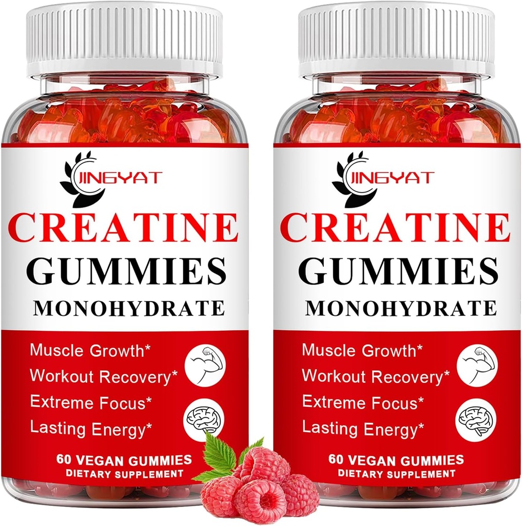 (2 팩) 크레아틴 Monohydrate Gummies 설탕 자유로운 체할 수 있는 크레아틴 건물 근육을 위한, 부스트 초점, Strength, 내구시간, 남자 & 여자를 위한 5g Creatine Monohydrate 거미, 분말 캡슐 보다는 4X 더 강한