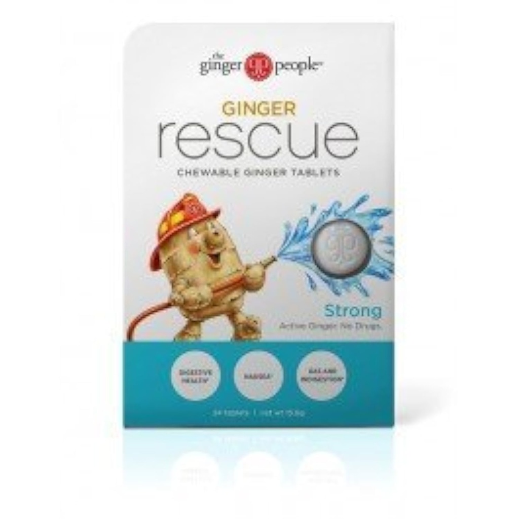 Ginger People Ginger Rescue® Chewable Tablets Drug Free Digestive Health, 5.5 oz Chewable Tablets, Strong Ginger flavor, 0.55 Oz, 10 Count Caddy (240 태블릿)