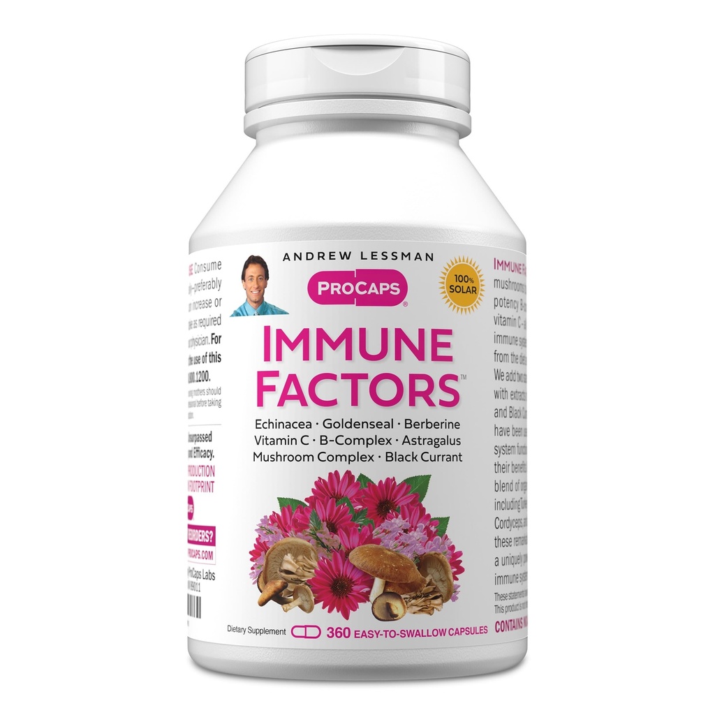 ANDREW LESSMAN 면역 인자 360 캡슐 - Echinacea, Goldenseal, 비타민 C, Astragalus, Berberine, 버섯 혼합, 블랙 커런트. Immune System 및 Natural Defenses 지원 및 홍보