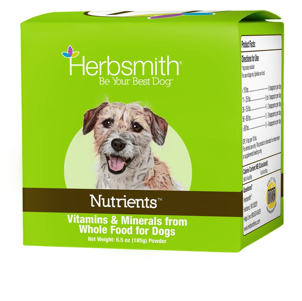 허브 smith Nutrients Superfood Dog Multivitamin 전체 식품에서 비타민 및 미네랄을 특징으로하는 비타민과 미네랄을 풍부하게합니다. 구급차를위한 산화 방지제와 함께 - 6.5 oz