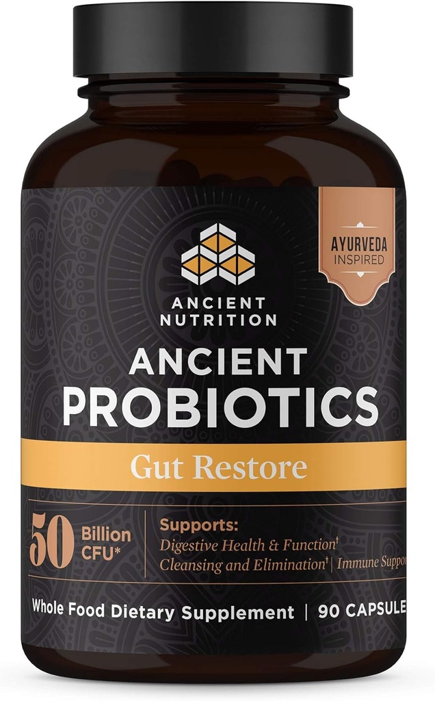 Ginger와 Fenugreek를 가진 고대 영양 Probiotics, Gut Restore 90ct는, 소화 기능, Diarrhea, 변비, 가스를 감소시키고, Superfoods 혼합, 50억 CFUs*/Serving를 지원합니다