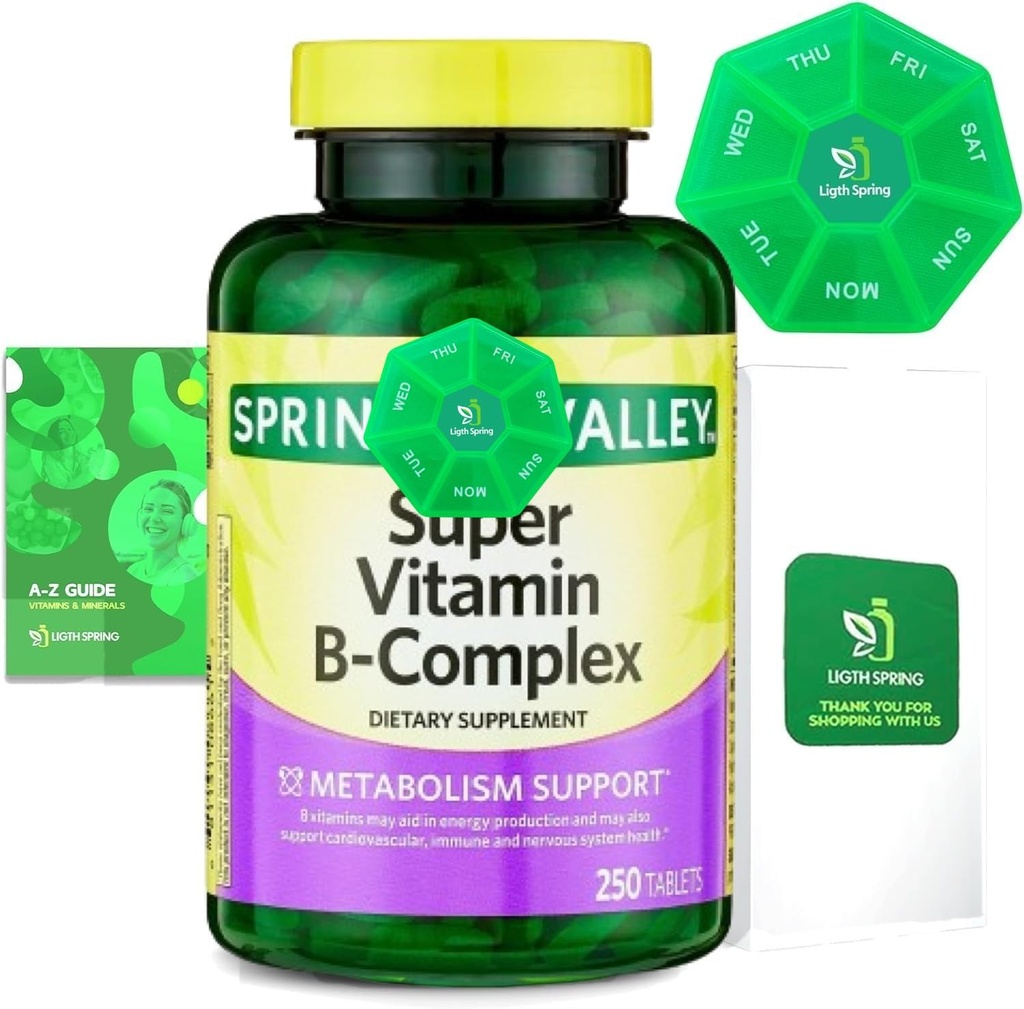 Super Vitamin B-Complex 정제 250 + Spring Super Vitamin B-Complex 정제 규정식 보충교재 뭉치 독점적인 더 나은 Ligth&Spring 가이드