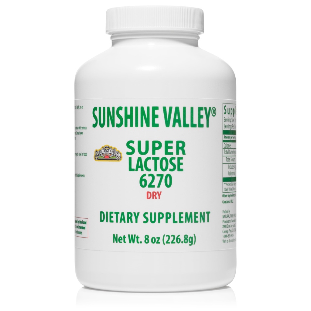 Sunshine Valley® Super Lactose Dry Powder (FREE FLOW POUR) - 천연 감미료 및 베이킹 강화제, 조리 및 식품 혼합물, 식품 안정제 및 필러를위한 가루 설탕 - 8 oz
