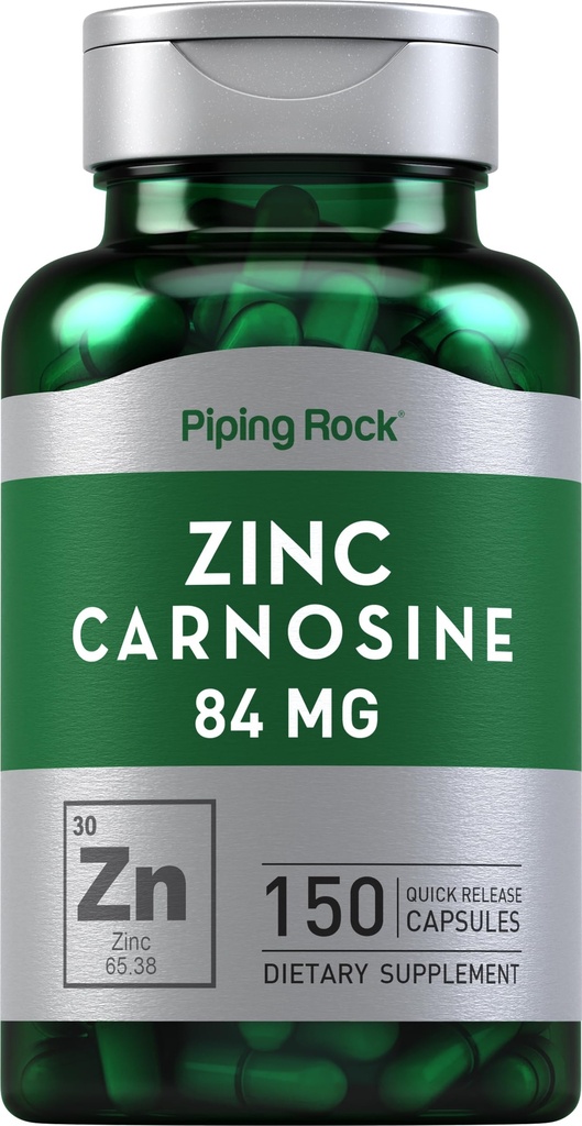 배관 바위 아연 Carnosine 보충 | 84mg | 150 캡슐 | 비 GMO, 글루텐 무료