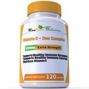 Immune 지원 건강을 위한 높은 복용량 여분 힘 1200mg 비타민 C + 아연 Complex 120 캡슐 2 달 공급 Veggie 캡슐 비 GMO 글루텐 자유로운 Vegan