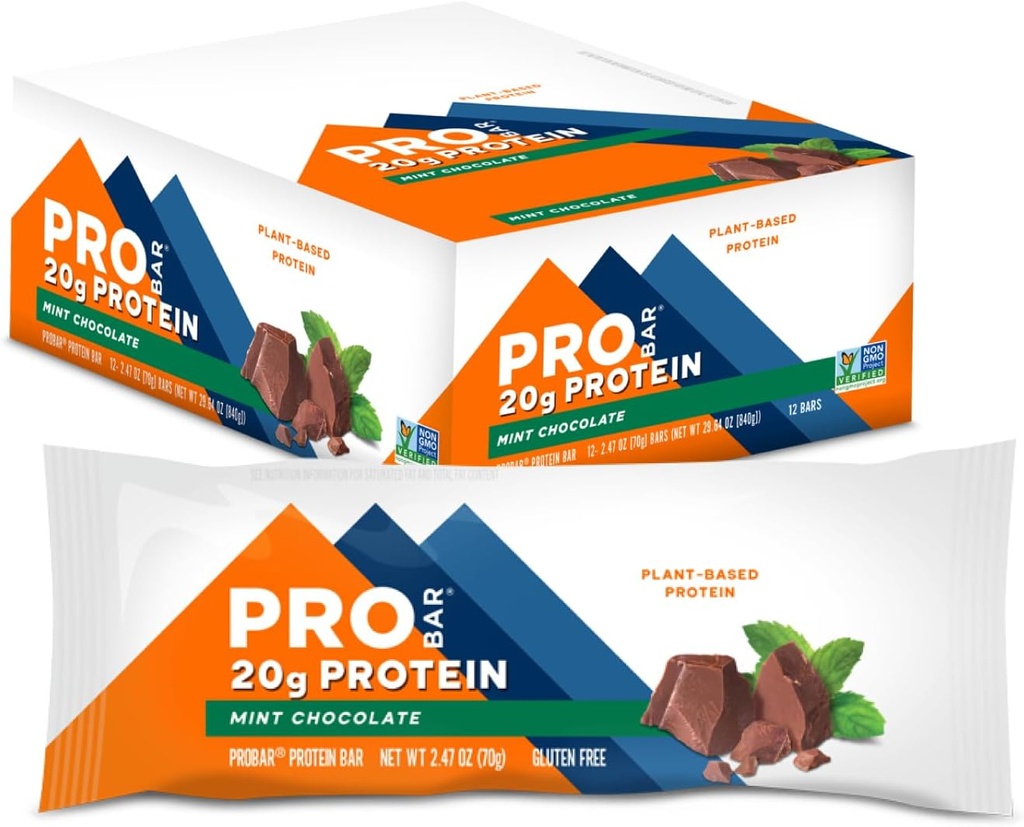 PROBAR - PROTEIN Bar, Mint Chocolate, Non-GMO, Gluten-Free, Healthy, Plant-Based, Whole-Food 재료, 천연 에너지 (12 개)