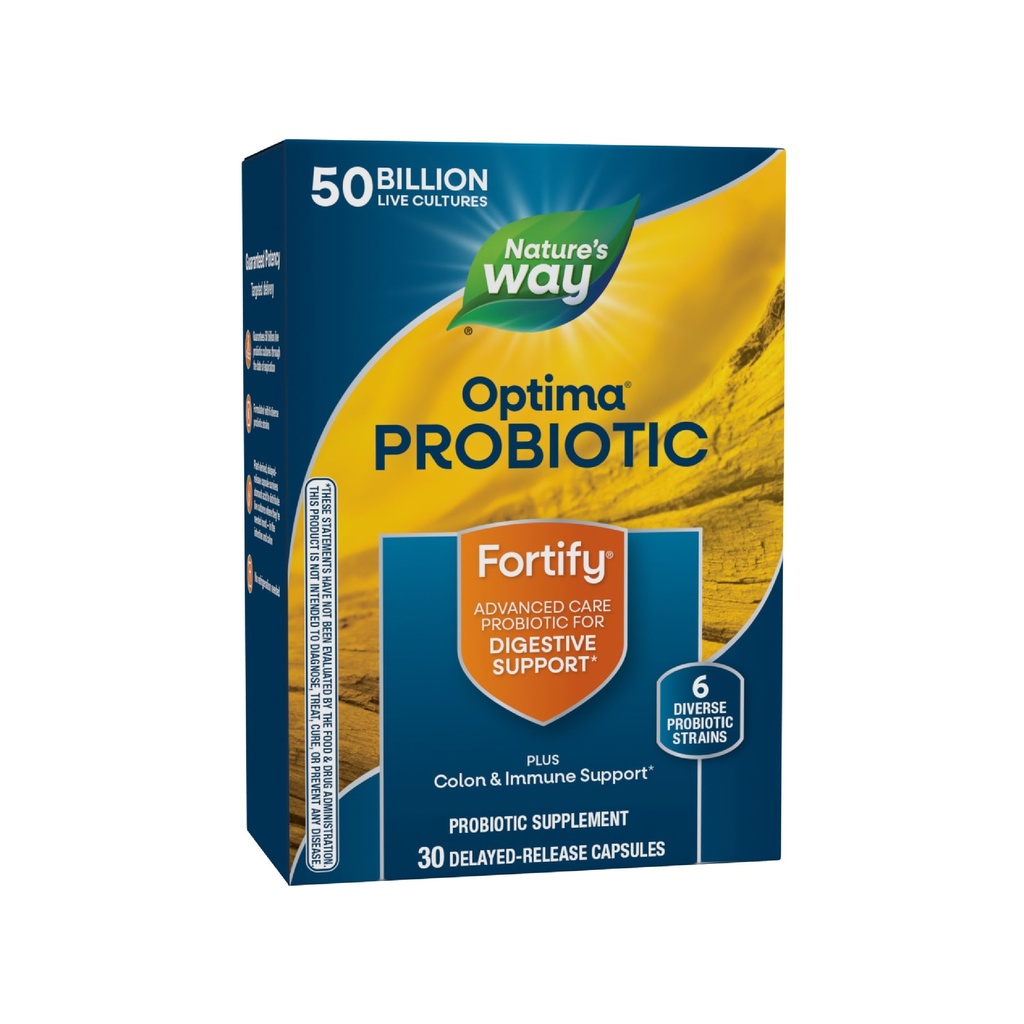 Nature 's Way Fortify Optima Probiotic for Men and Women, 50 억 라이브 문화, 6 Strains, 소화 및 면역 건강 지원 *, 30 캡슐 (5 월 채식)
