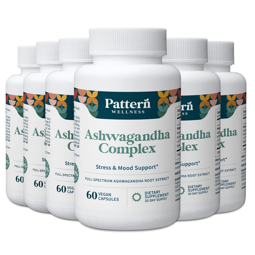 패턴 웰니스 Ashwagandha Complex for Men & Women - KSM-66 & Black Pepper Extract - 전체 바디 & 하트 건강 - 스트레스 및 무드 지원 - 비 GMO - 360 Vegan 캡슐