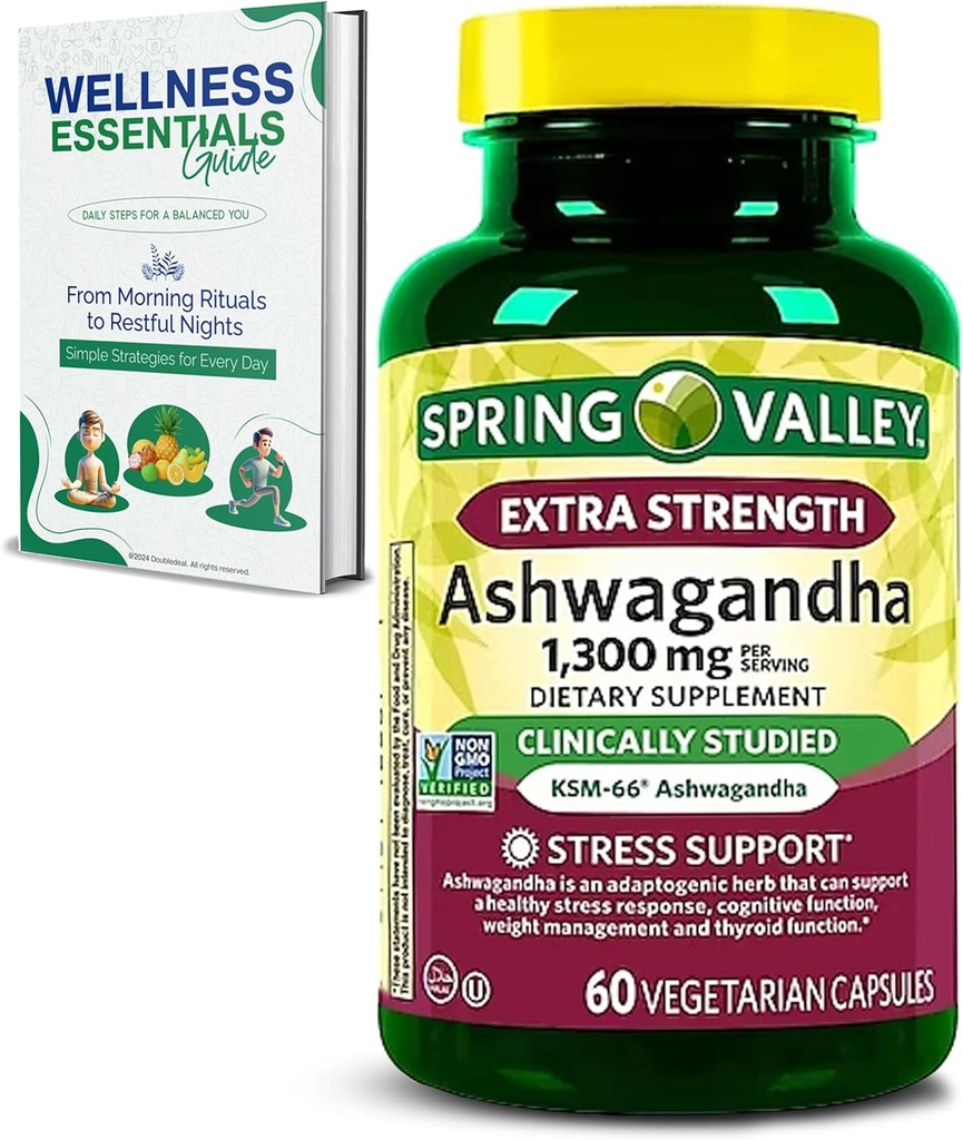 추가 강도 Ashwagandha 1300 mg, 60 채식 캡슐 - 스트레스 및인지 지원 - 전체적인 웰빙, Soy Free, Gluten Free & Lactose Free