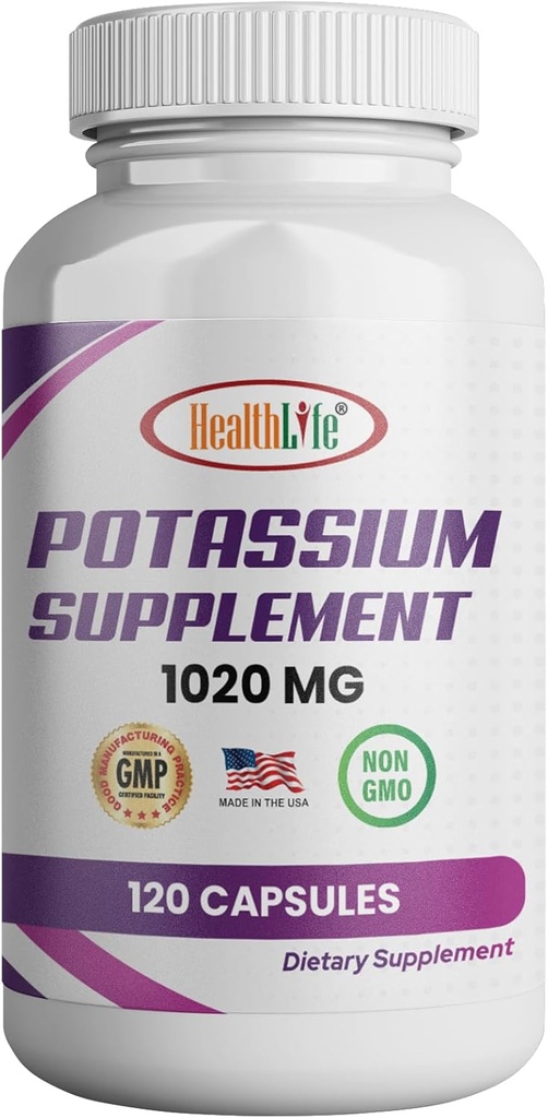 HealthLife 칼륨 보충교재, 1020 mg, 60의 서빙, 120의 모자, 탄산 음료