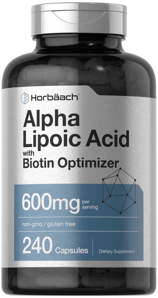 Horbäach 알파 Lipoic Acid 600mg | 240 캡슐 | Biotin Optimizer | 비 GMO 및 글루텐 무료 보충