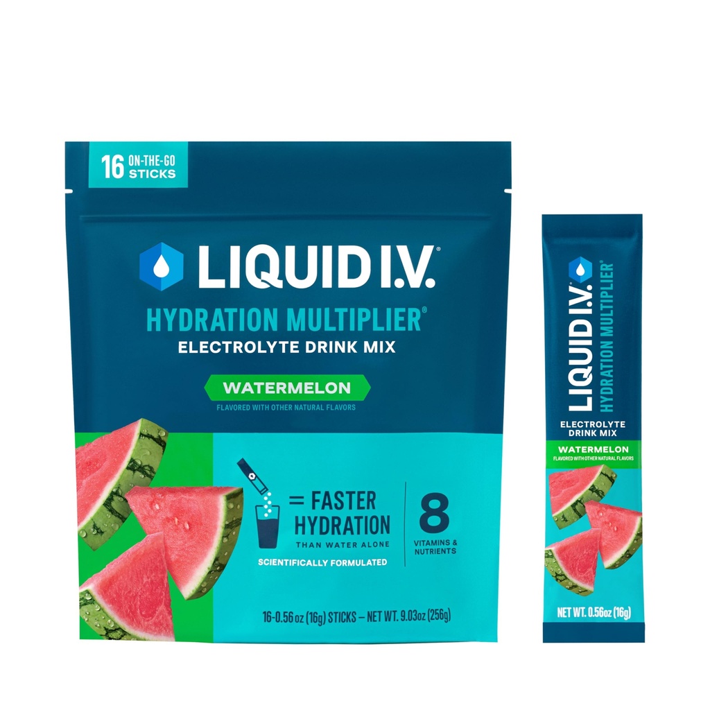 액체 I.V.® Hydration Multiplier® - 수박 | 일렉트로이트 파우더 드링크 믹스 | 1 팩 (16 인분)