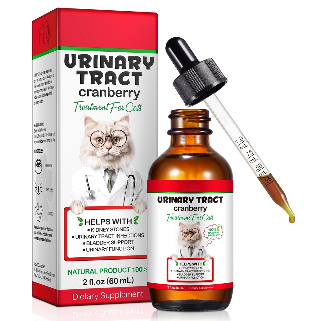 고양이, 천연 고양이 Urinary Tract Infection Treatment Drops Support Bladder, Kidney Stone, Cat UTI, Cranberry Kidney Bladder Support Supplement, 치킨 맛 - 60ml / 2.02oz