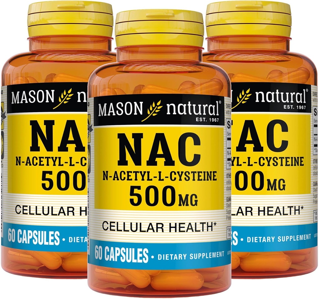 Mason Natura NAC N, 아세틸, L, Cysteine 500 mg, 6 개월 공급, 일반 건강, 면역 시스템 부스터 일반 웰빙, 3 팩
