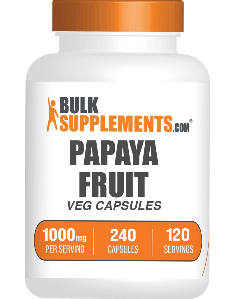 BulkSupplements.com Papaya 과일 추출물 캡슐 - Carica Papaya, Herbal Supplement - 글루텐 무료, 1000mg, 서빙 당 2 캡슐, 240 개 (팩 1)