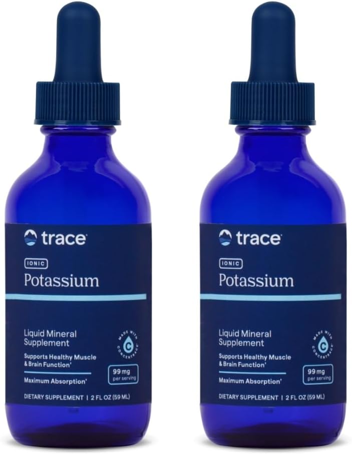 Trace Minerals Ionic Potassium - 칼륨 및 마그네슘 보충 - 쉬운 무기물 흡수에 액체 보충 - 건강한 뇌 및 근육 기능 보충 - 2 fl oz (2 팩) (66 서빙)