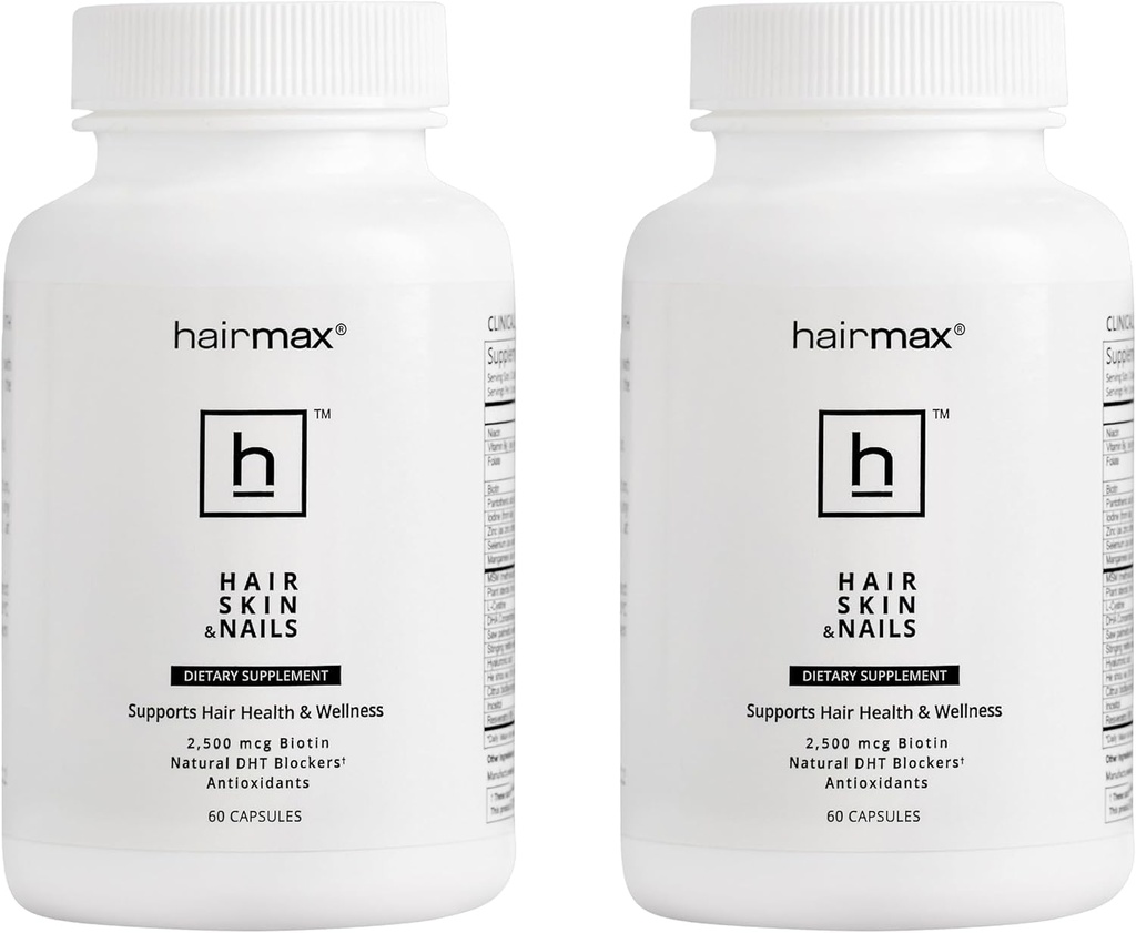 모발, 피부 및 손톱 다이어트 보충 - 탈모 및 여성과 남성을위한 헤어 레로 처리. 2500mcg Biotin, DHT Blocker, MSM 및 산화 방지제, 2 병 팩 포함