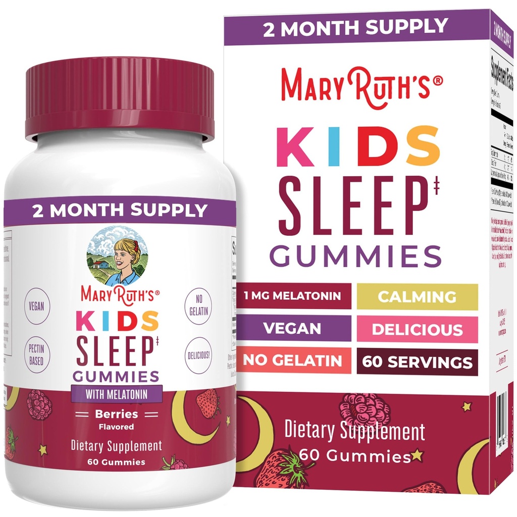 MaryRuth Organics Melatonin Gummies for Kids | 2 개월 공급 | 아이 들을위한 Sleep Gummy for Kids Ages 4 | Melatonin 1 mg | Relaxation & Sleep Support | Vegan | 글루텐 프리 | 60 개