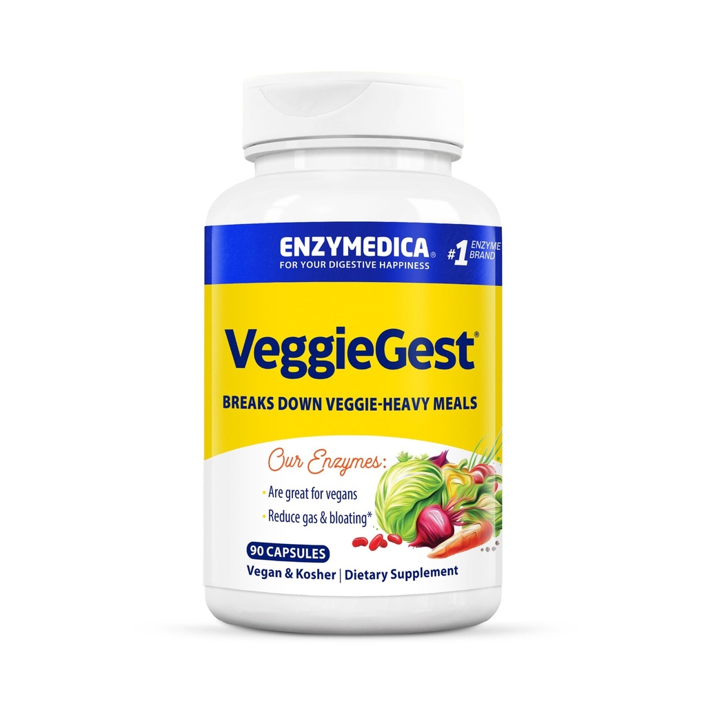Enzymedica, VeggieGest, Digestive Enzymes, Vegan & Vegetarian Diets, Digestive Health, 90 Count에서 높은 섬유 식사에서 Occasional Gas & Bloating Relief 지원