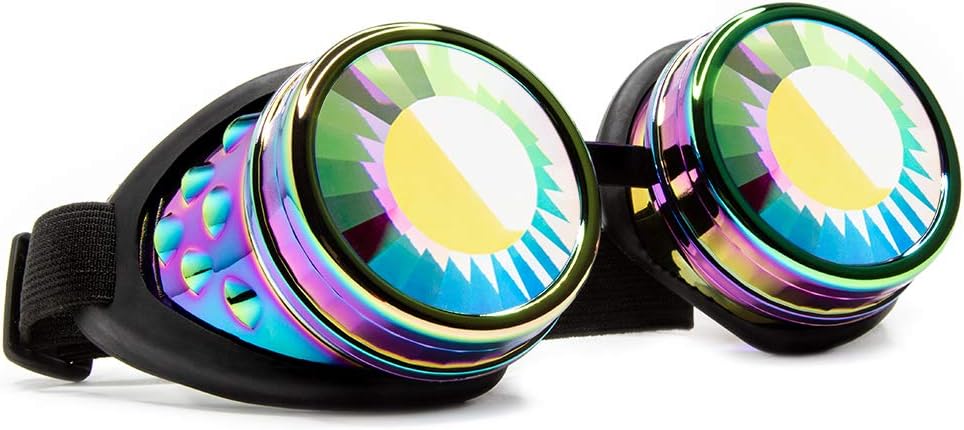 GloFX Polychrome Wormhole Kaleidoscope 고글 - 축제 Rave 의상 코스프레 프리즘 EDM 3D 용접 고글