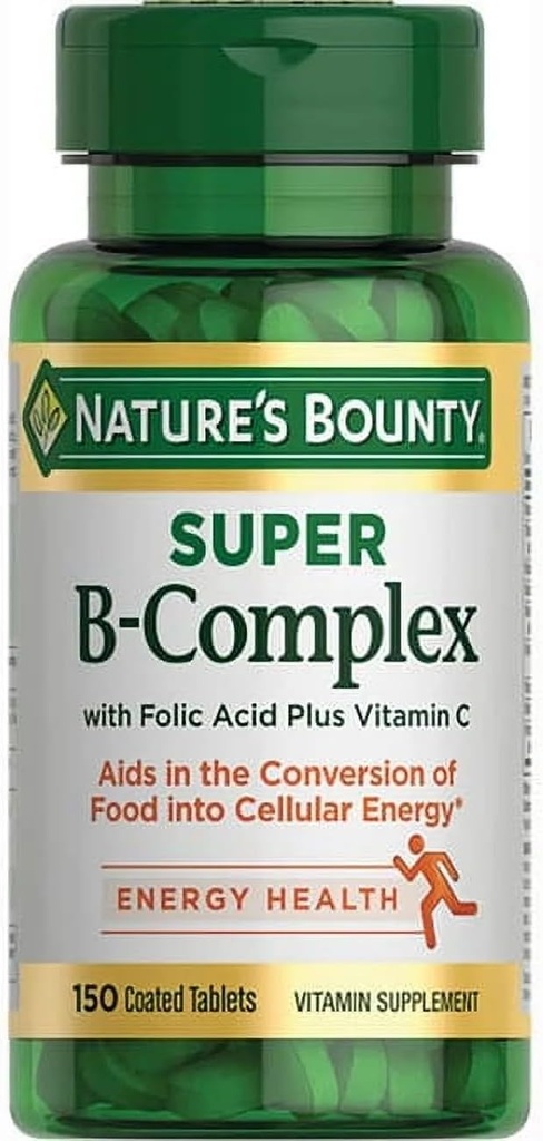 Nature's Bounty Super B-complex with Folic Acid Plus 비타민 C, 300 정제 (2 X 150 셀 병)