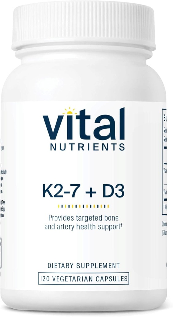 Vital Nutrients 비타민 D3 + K2 | 2000 IU | 비타민 D3 K2 보충 | 건강한 칼슘 수준, 근육 및 뼈 건강을 위한 비타민 D 복합체 | 글루텐, 낙농장, 콩 무료 | 120 캡슐