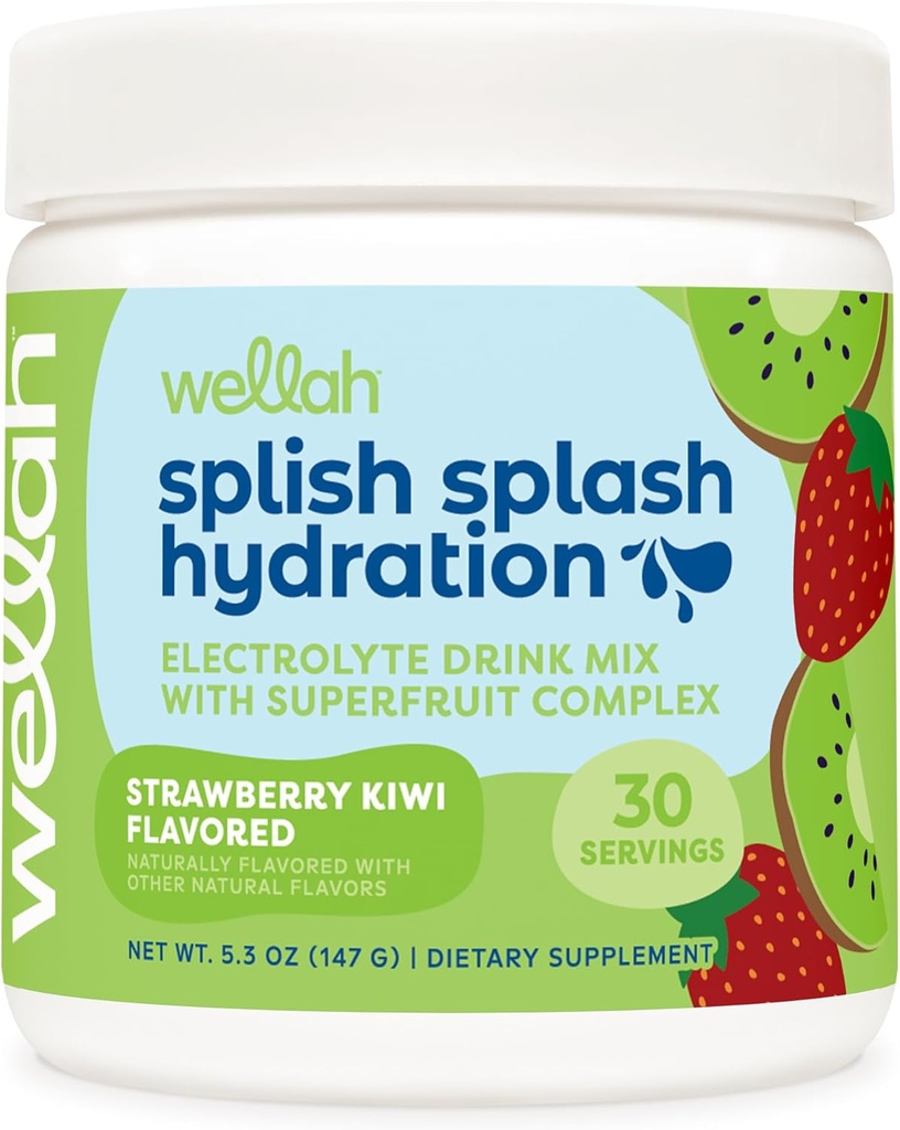 Wellah Splish Splash Hydration Electrolyte 음료 혼합 (딸기 키위 맛, 30 인분)