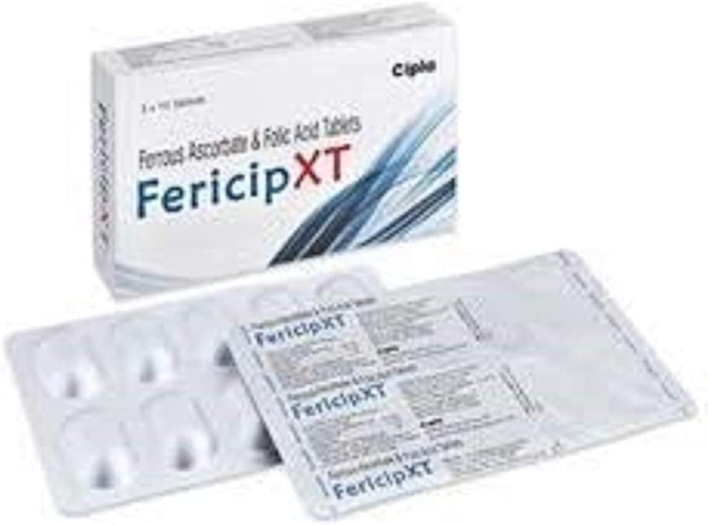 AZAZ Fericip- xt Ferrous Ascorbate 및 Folic 산 30 정제