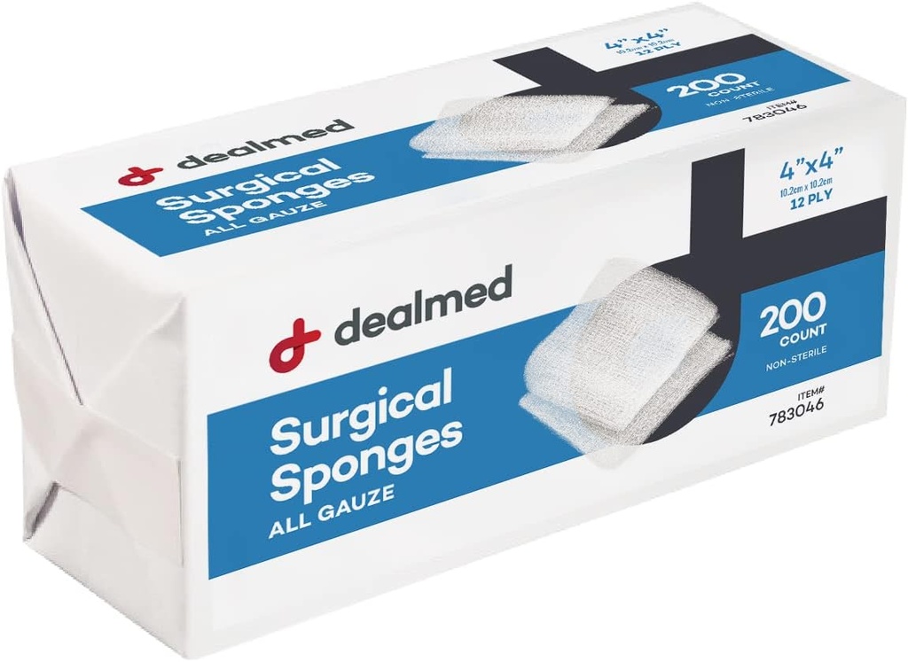 Dealmed 4" x 4" 외과 갯솜, 12 가닥, 흡수성 길쌈된 가우즈 패드, 응급 처치 장비와 의료 시설, 200 조사를 위한 비 메마른 부상 배려 (팩 1)