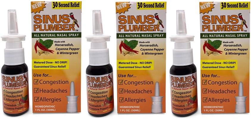 Sinus Plumber 3 Pack - Capsicum Pepper 및 Wintergreen를 가진 자연적인 Saline Nasal 살포